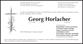 Traueranzeige von Georg Horlacher von Pegnitz-Zeitung